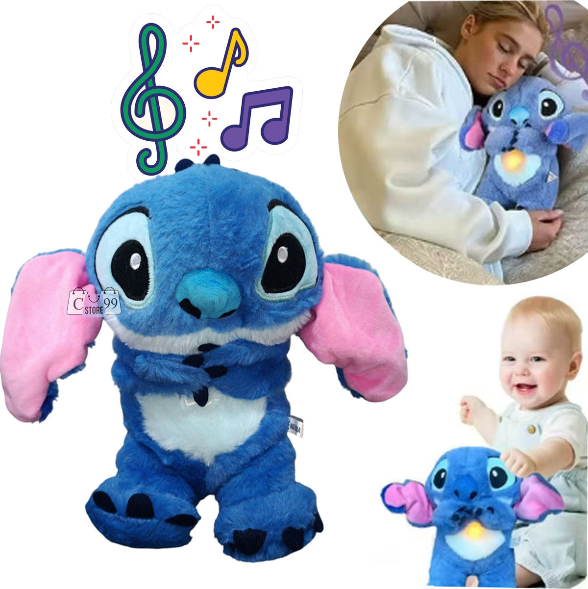 Stitch peluche con sonido - Para noches de sueño tranquilo.